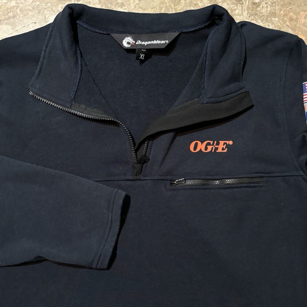 Dragonwear FR Sweatshirt Mens XL Blue CAT 3 ARC 28 Quarter Zip Heavy Work Logos